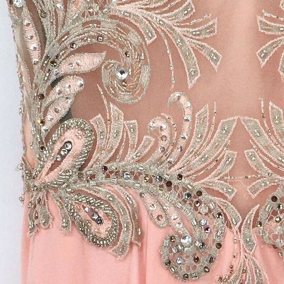 NWT Milano Formals Size 4 Light Pink Chiffon Beaded Prom Maxi Dress Formal Gown - Picture 8 of 16